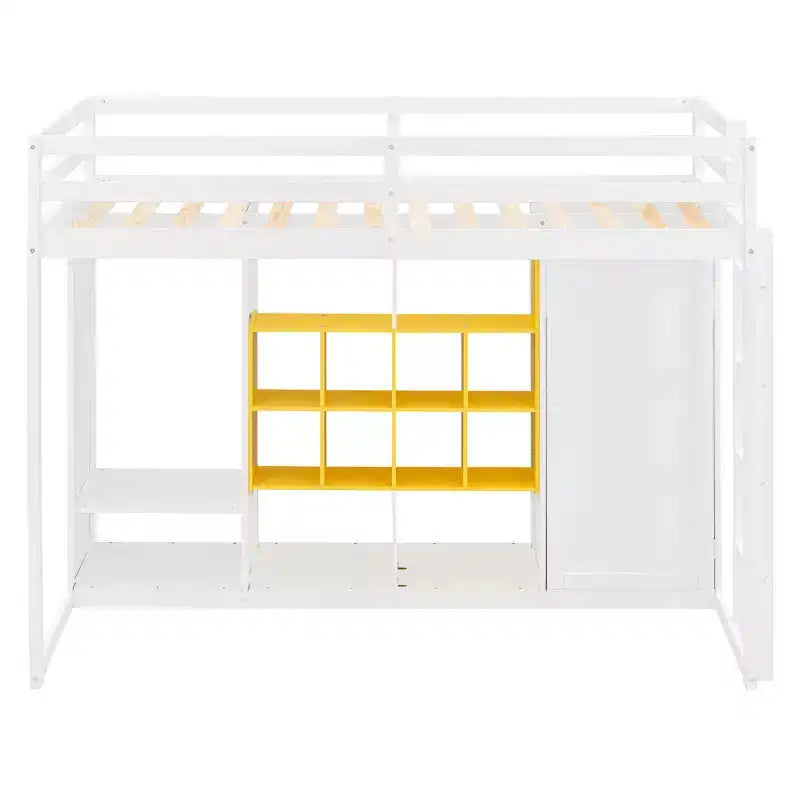 Lit mezzanine pour enfants avec armoire et étagères, cadre de lit mezzanine en bois avec meuble de rangement pour enfants et adolescents