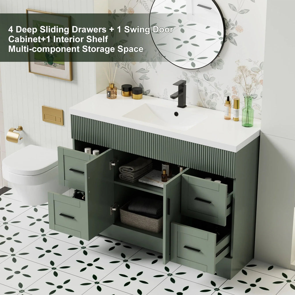 Wavy Line Badezimmermöbel-Set mit Waschbecken und Wasserhahn, 30/36/48 Zoll