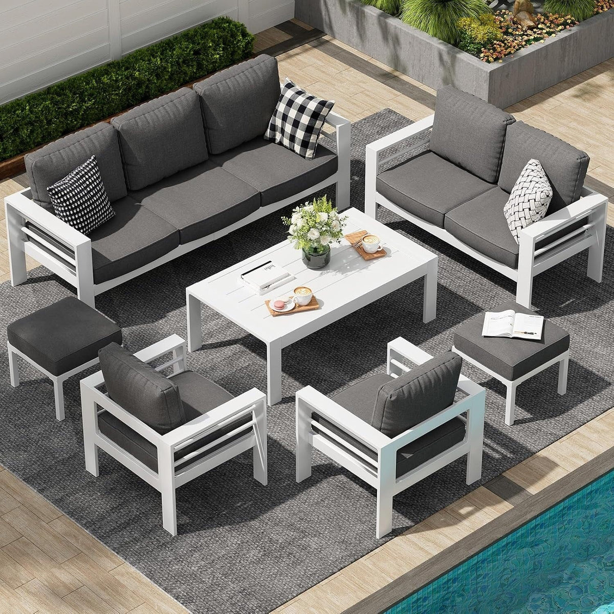AECOJOY 7-delige aluminium tuinmeubelset voor buiten, loungeset