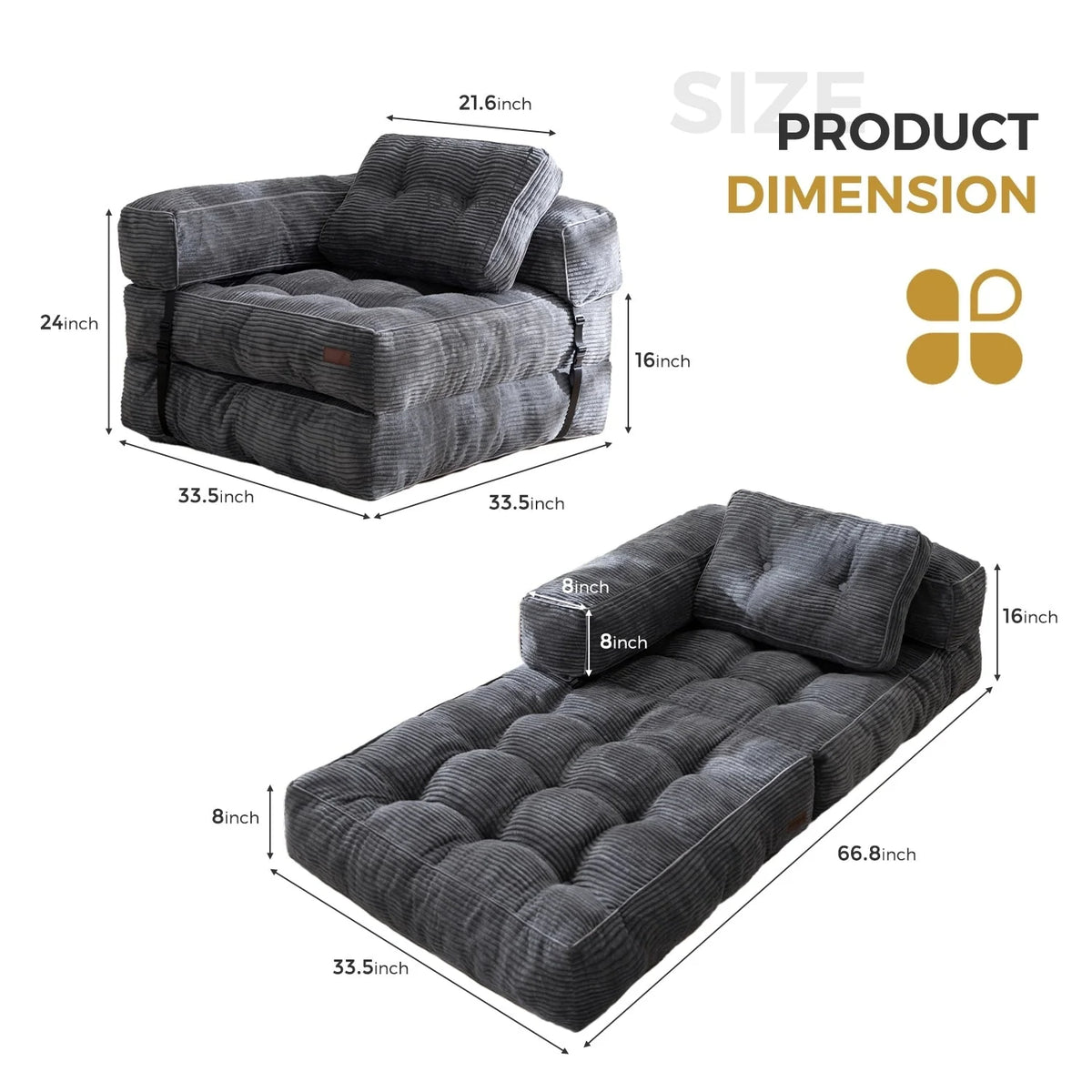 Składana sofa z funkcją spania, narożna sofa podłogowa w kształcie litery L