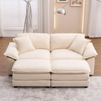 Zweisitzer-Sofa mit 2 Sitzkissen, 2 Kissen und 2 Hockern, bequemes Sofa – tiefes Wohnzimmer-Sofa, modulares Sofa