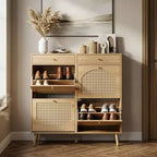 Sapateiro Karl Home com painel de rotim, 2 gavetas e 4 gavetas basculantes, em aglomerado de madeira, 41.34 W