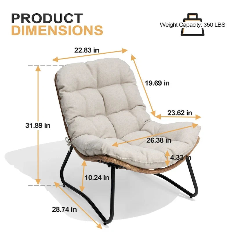 Papasan-Stühle für den Außenbereich mit Kissen, gemütliche Terrassenstühle aus PE-Rattan mit Beistelltisch