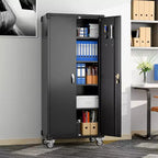 Armoire de rangement de garage à roulettes avec panneau perforé, armoire métallique verrouillable de 72 pouces de hauteur avec 2 portes et 4 étagères réglables pour atelier de garage