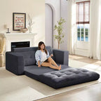 Canapé-lit futon convertible 2-en-1 Mjkone de 71 po, canapé deux places convertible pliable en tissu côtelé avec boutons capitonnés, gain de place