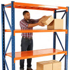 VIYET robuste Garagenregale, 4 Ebenen, verstellbare Metallregale mit 4400 lbs Tragfähigkeit, blau-orangefarbene industrielle Aufbewahrung für Gewerbe, Werkzeuge und Fitnessstudio