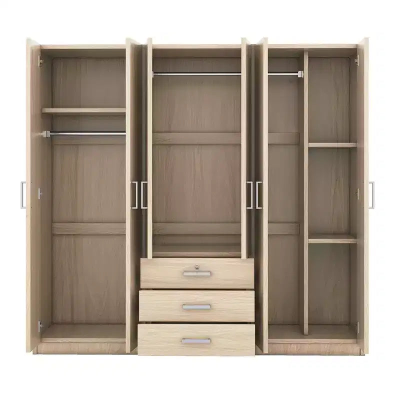 Roupeiro de madeira com 6 portas e gavetas para quarto