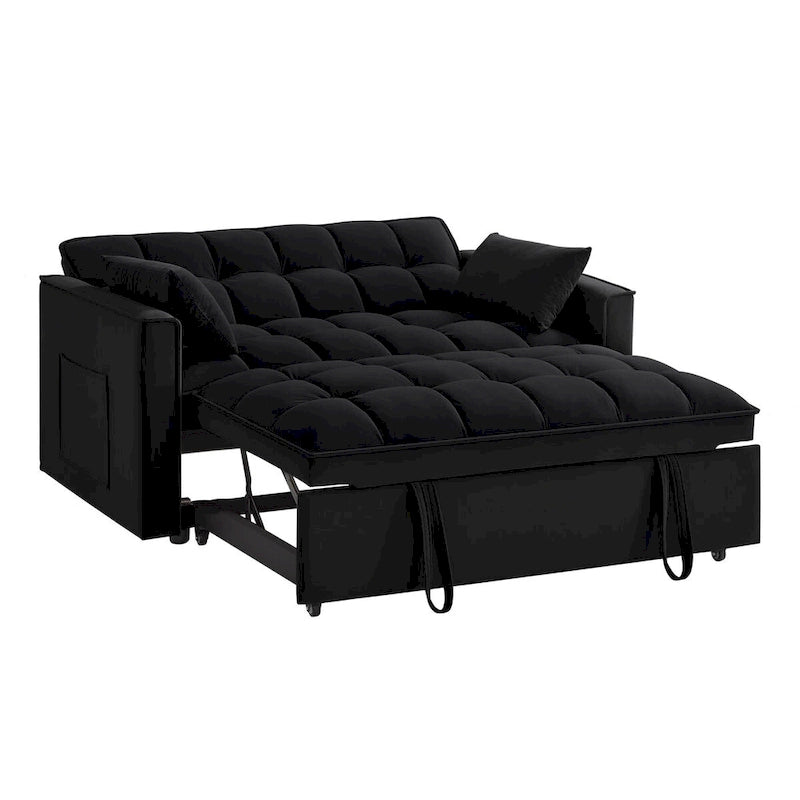 Sofá-cama de 2 lugares 4 em 1 com braços e bolsos de arrumação, sofá-cama extraível multifunções com encosto ajustável