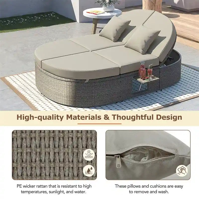 Letto prendisole da esterno per patio, daybed per 2 persone con cuscini e guanciali