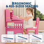 Ensemble bureau et chaise d’étude pour enfants avec rangement, bureau d’étude pour enfants avec dessus et plateau inclinable, de 3 à 8 ans, table d’écriture pour chambre