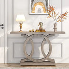 Mesa de consola vintage com base geométrica, mesa de madeira para corredor