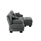 Sofá de dois lugares em forma de L, sofá modular em chenille com almofadas lombares