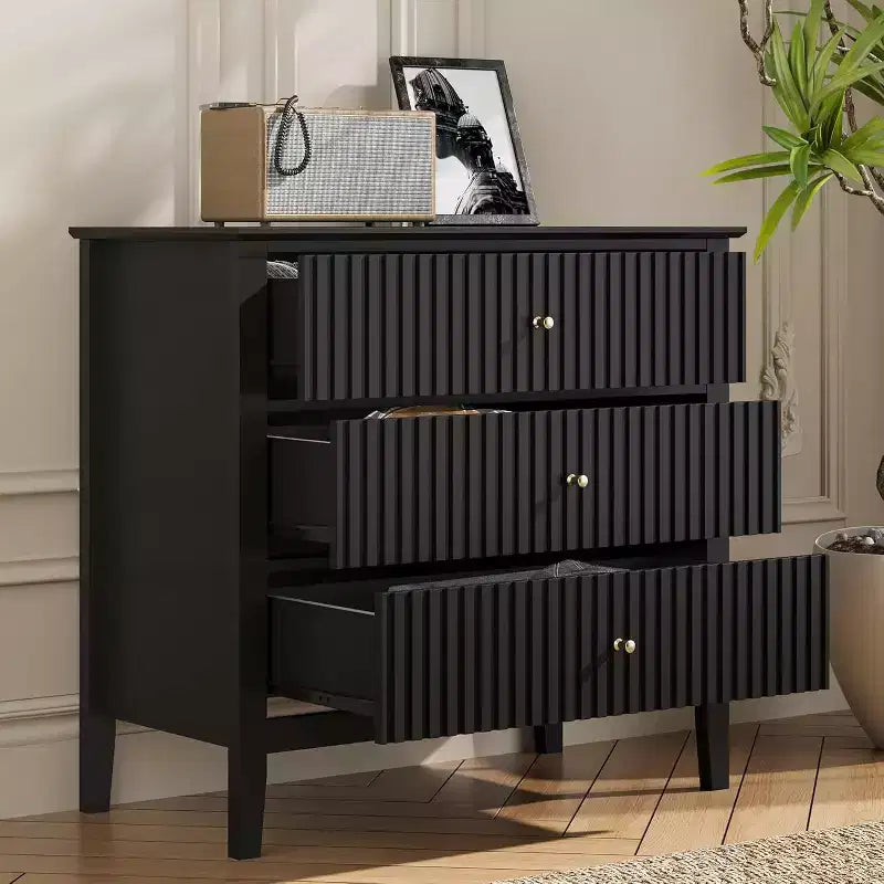 Comò Heynemo a 3 cassetti, comodino in legno verniciato alto 30 pollici con contenitore, ampia cassettiera moderna con guide a sfere