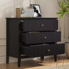 Comò Heynemo a 3 cassetti, comodino in legno verniciato alto 30 pollici con contenitore, ampia cassettiera moderna con guide a sfere