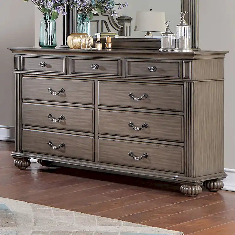 Vame traditionelles 2-teiliges Set aus Kommode mit 9 Schubladen und Spiegel von Furniture of America