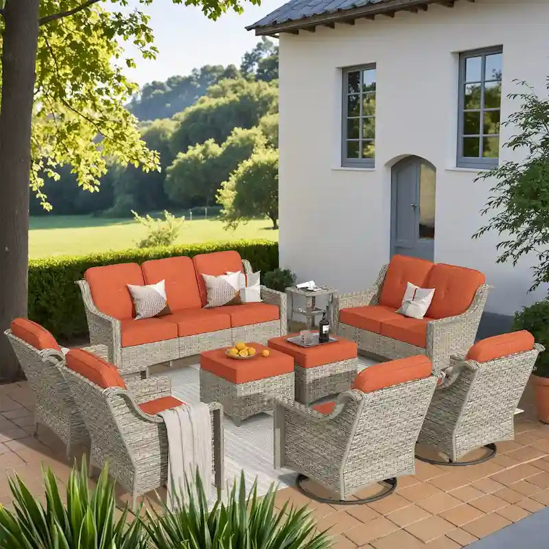 Ensemble de conversation de mobilier de patio extérieur XIZZI en 9 pièces avec fauteuil pivotant