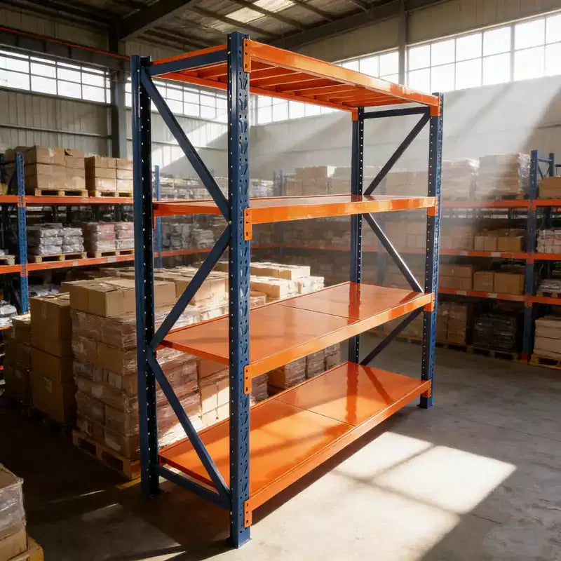 VIYET robuste Garagenregale, 4 Ebenen, verstellbare Metallregale mit 4400 lbs Tragfähigkeit, blau-orangefarbene industrielle Aufbewahrung für Gewerbe, Werkzeuge und Fitnessstudio
