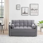 Sofá-Cama Convertível de Veludo para 2 Pessoas, com 55', Cama Extensível, Encosto Reclinável Ajustável, Bolsos Laterais e Suporte para Telemóvel