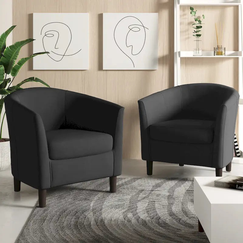2er-Set moderne Leinen-Sessel im Fassdesign, Clubsessel
