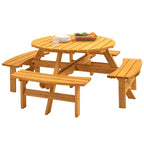 Conjunto de refeições redondo para piqueniques no exterior, em madeira de abeto, para 8 pessoas, com 4 bancos integrados e orifício para guarda-sol