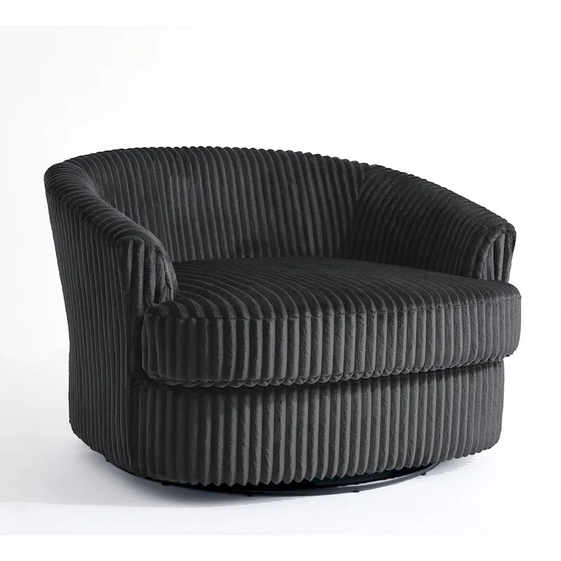 Fauteuil pivotant tonneau surdimensionné de 43 W en velours côtelé moelleux avec accoudoirs encastrés