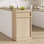 Kippbarer Mülleimer aus natürlicher Eiche, Mülleimer mit Stauraum und Schublade, versteckter Müllschrank, Wäschekorb für Küche, Esszimmer und Wohnzimmer
