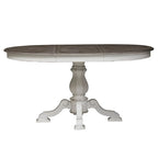 Mesa de jantar redonda com pé central Magnolia Manor e extensões - 2 acabamentos