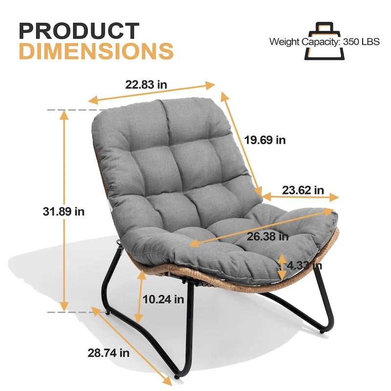 Fauteuils papasan d’extérieur avec coussin, en rotin PE, confortables pour la terrasse avec table d’appoint