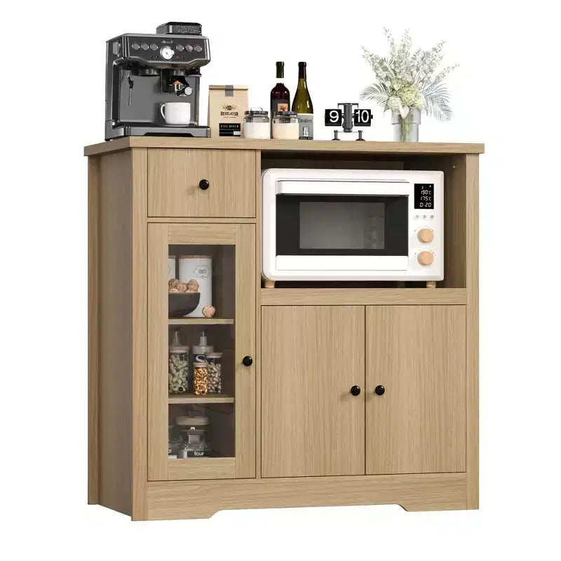 Küchen-Mikrowellenschrank mit Stauraum, 3 Türen, 1 Schublade und verstellbaren Regalböden, Vorratsschrank