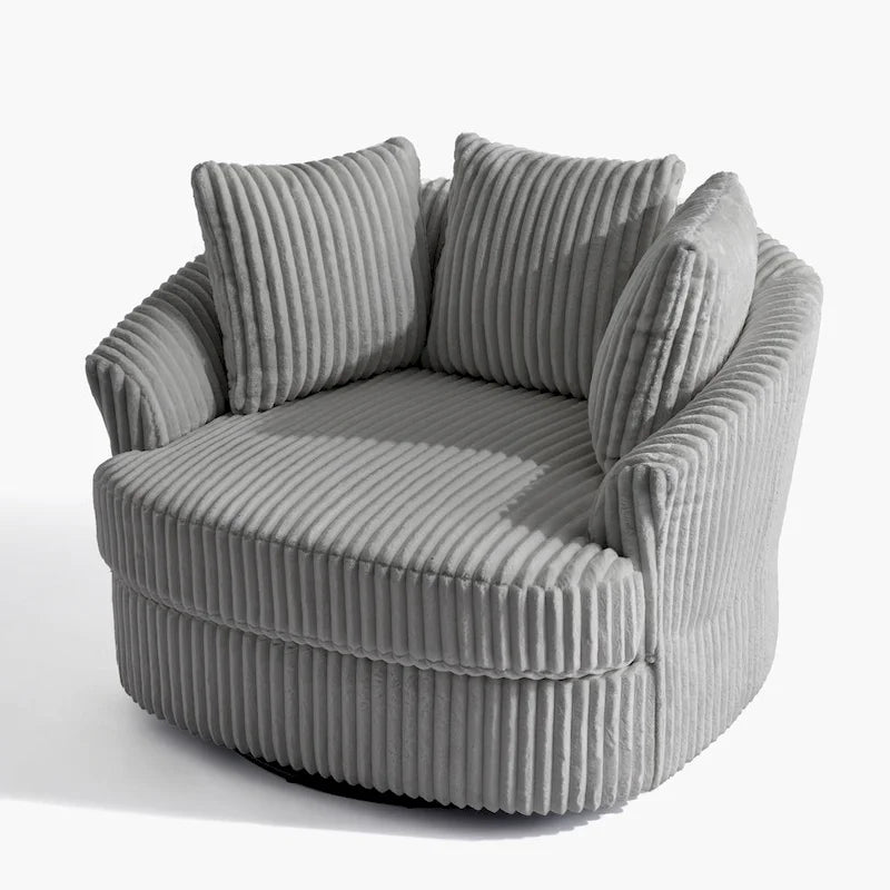 2 Set Oversized 43 W Plush Corduroy Swivel Barrel Chair with Pillows