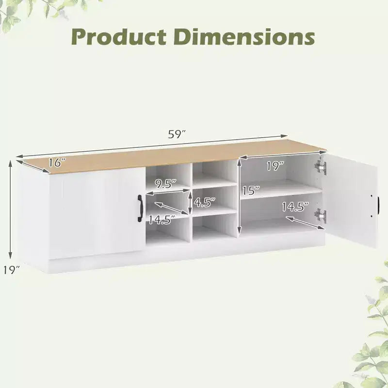Banc à chaussures à 2 portes avec étagères réglables et espace de rangement dissimulé, naturel + blanc/Whi5te