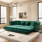 Whisen fluwelen 3-in-1 kingsize slaapbank en converteerbare slaapbank met verplaatsbare hocker, gecapitonneerd ontwerp
