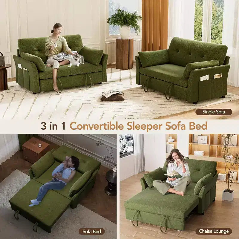 Divano letto trasformabile 3-in-1 Dyonery, divano letto estraibile con tasca laterale e schienale regolabile, montaggio senza attrezzi, divanetto pieghevole