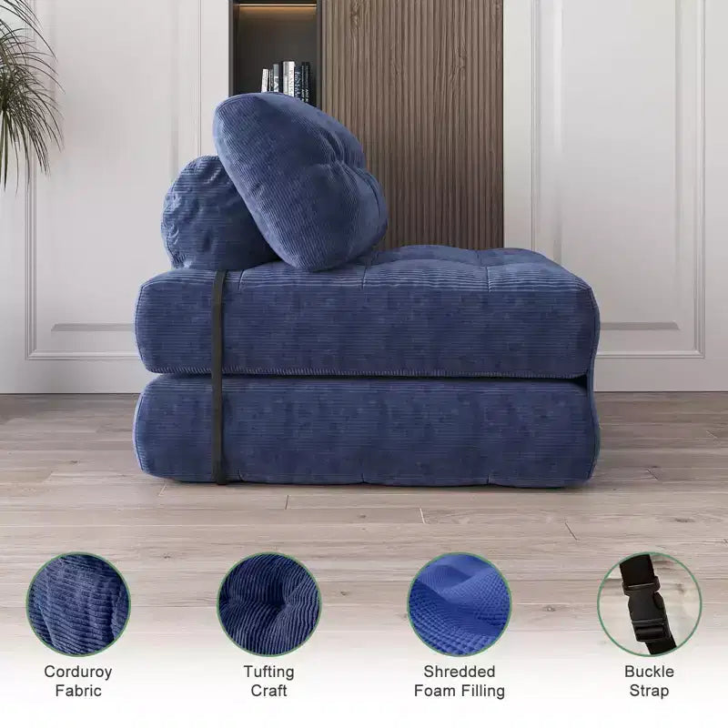 Divano letto futon pieghevole in velluto a coste, poltrona letto trasformabile da pavimento con cuscino e supporto per la schiena