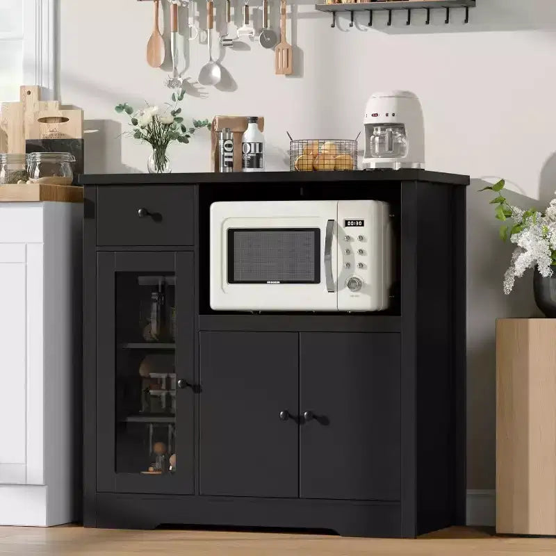 Küchen-Mikrowellenschrank mit Stauraum, 3 Türen, 1 Schublade und verstellbaren Regalböden, Vorratsschrank