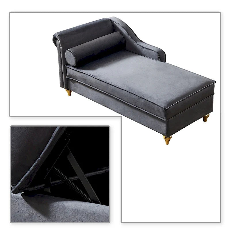 Elegante französische Chaiselongue mit Samtbezug, Stauraum und Kissen