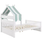 Cama-casa de madeira ModernLuxe para colchão individual/cama de casal com cabeceira com arrumação, estrutura de cama infantil em pinho maciço com grades de proteção