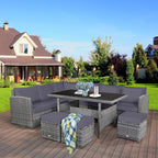 Costway 7-teiliges Dining-Set aus Polyrattan für die Terrasse mit Ecksofa, Couch und Hocker – Details anzeigen