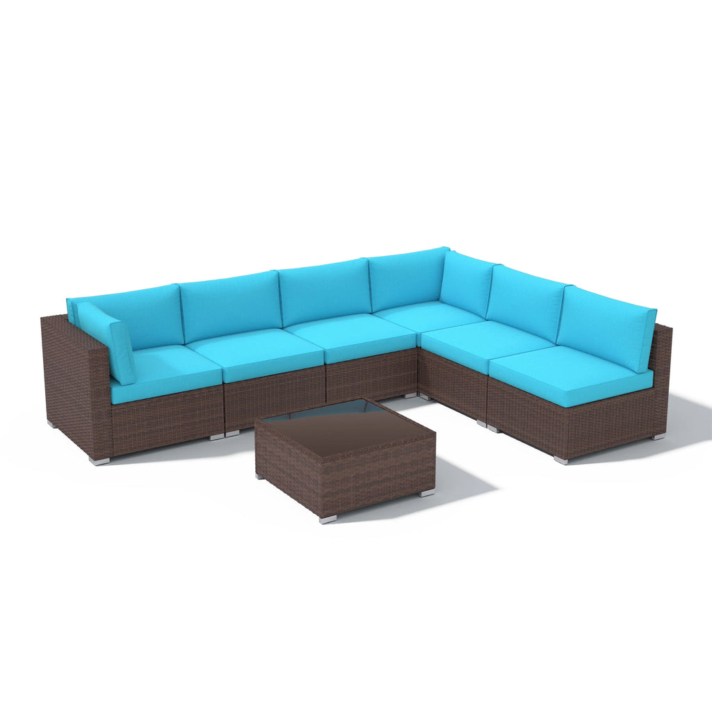 Ensemble de canapé modulaire d’extérieur rembourré en osier et acier, 7 pièces