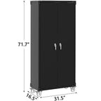 Armoire de rangement de garage à roulettes avec panneau perforé, armoire métallique verrouillable de 72 pouces de hauteur avec 2 portes et 4 étagères réglables pour atelier de garage