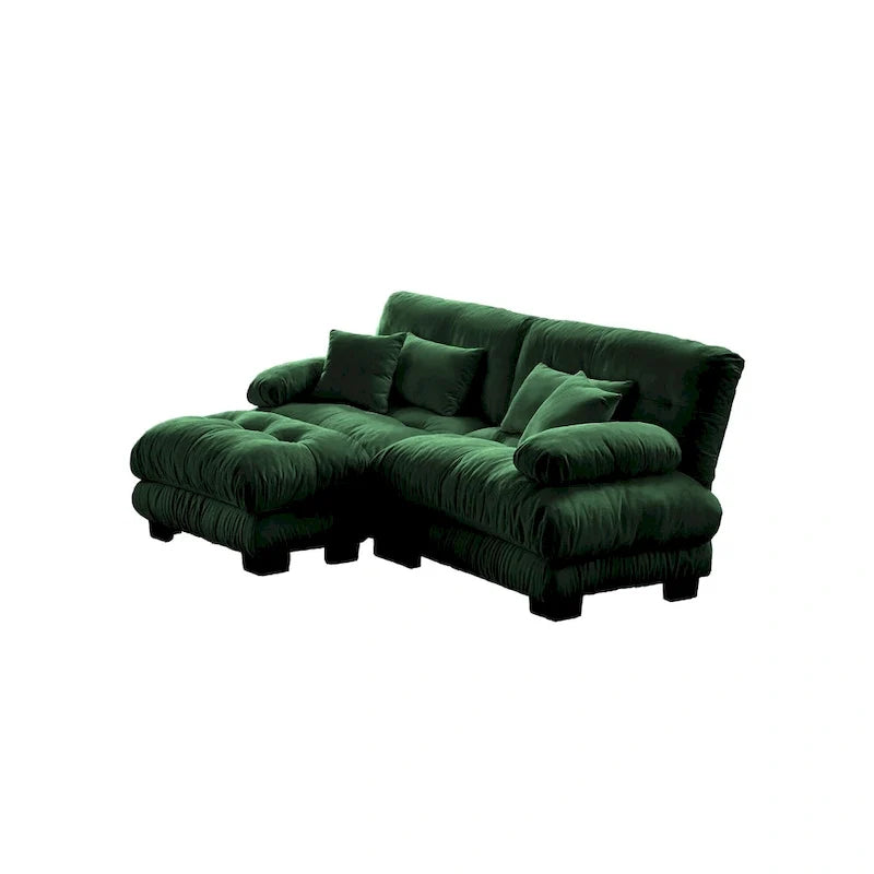Sofá de dois lugares em forma de L, sofá modular em chenille com almofadas lombares