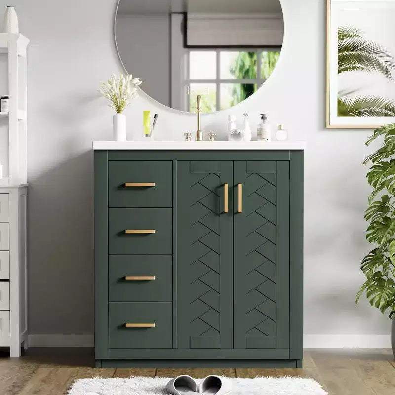 Badkamermeubel voor enkele wastafel van 30 met kast en 3 laden - zwart / blauw / groen / indigo / wit