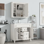 36-Zoll moderner Waschtischunterschrank mit Aufsatzwaschbecken und Spiegelschrank, 2 Türen und 2 Schubladen