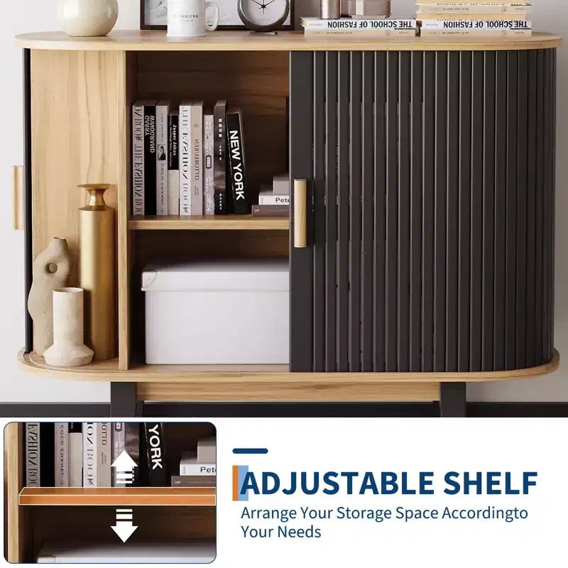 Buffet à façade cannelée de 40 po, meuble de rangement avec porte coulissante et étagère réglable, meubles de rangement modernes de type crédence, console de bar à tambour
