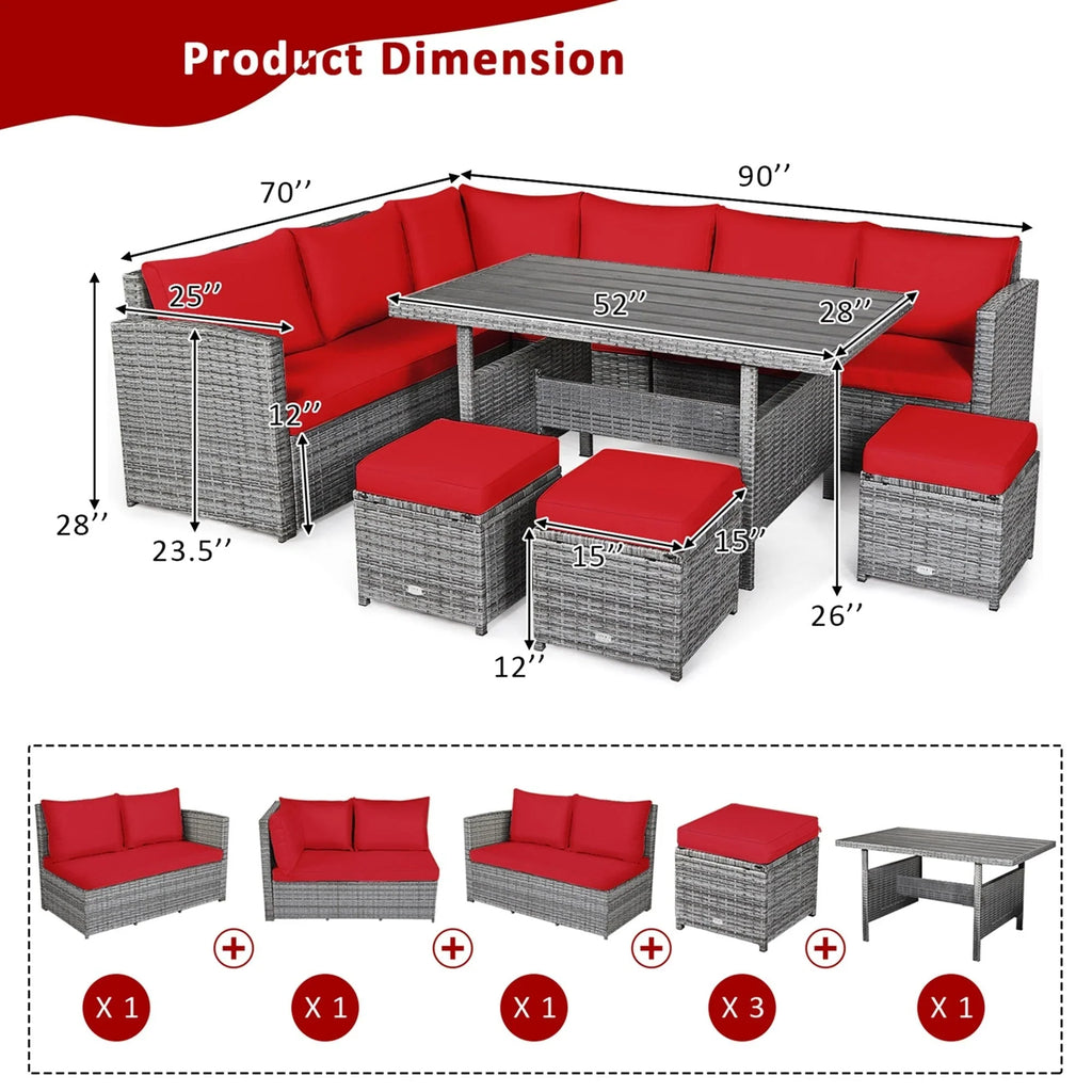 Costway 7-teiliges Dining-Set aus Polyrattan für die Terrasse mit Ecksofa, Couch und Hocker – Details anzeigen