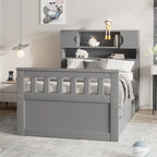 Letto a piattaforma Captain matrimoniale o singolo con 4 cassetti e ripiani contenitori, struttura in legno massello con testiera libreria contenitore