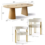 Conjunto de mesa de jantar extensível de redonda para oval com 4 cadeirões de veludo, design moderno com pé central, acomoda até 8 pessoas-Panipeachy
