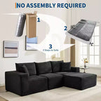 108 modernes Sofa, 3-Sitzer-Sofa in L-Form mit Polsterbezug und Kissen, Sofa mit tiefer Sitzfläche, keine Montage erforderlich