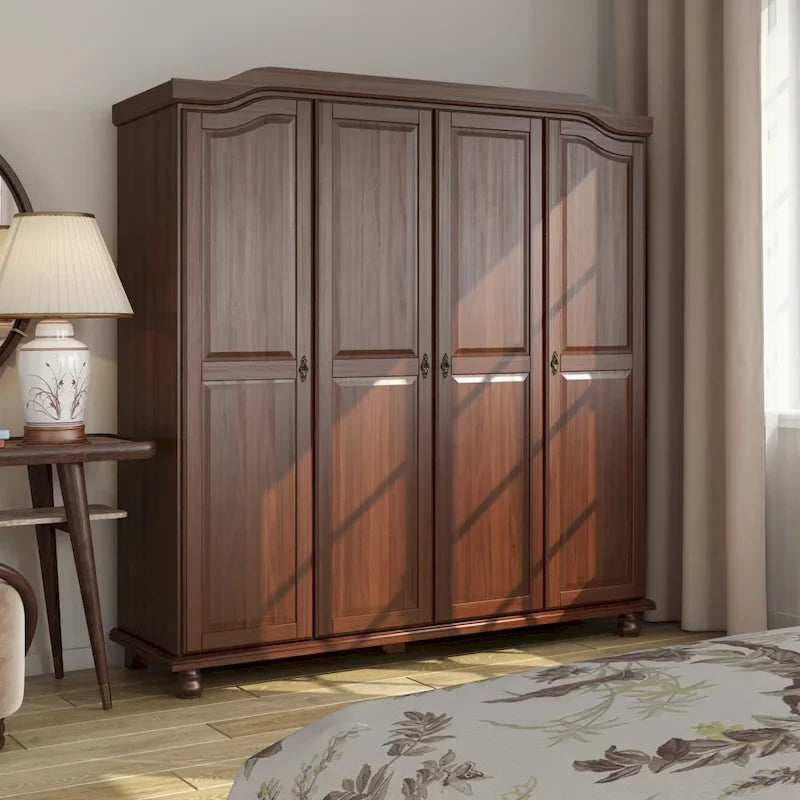 Palace Imports Kyle 4-türiger Kleiderschrank aus 100 % Massivholz mit Türen aus Massivholz oder Spiegelglas