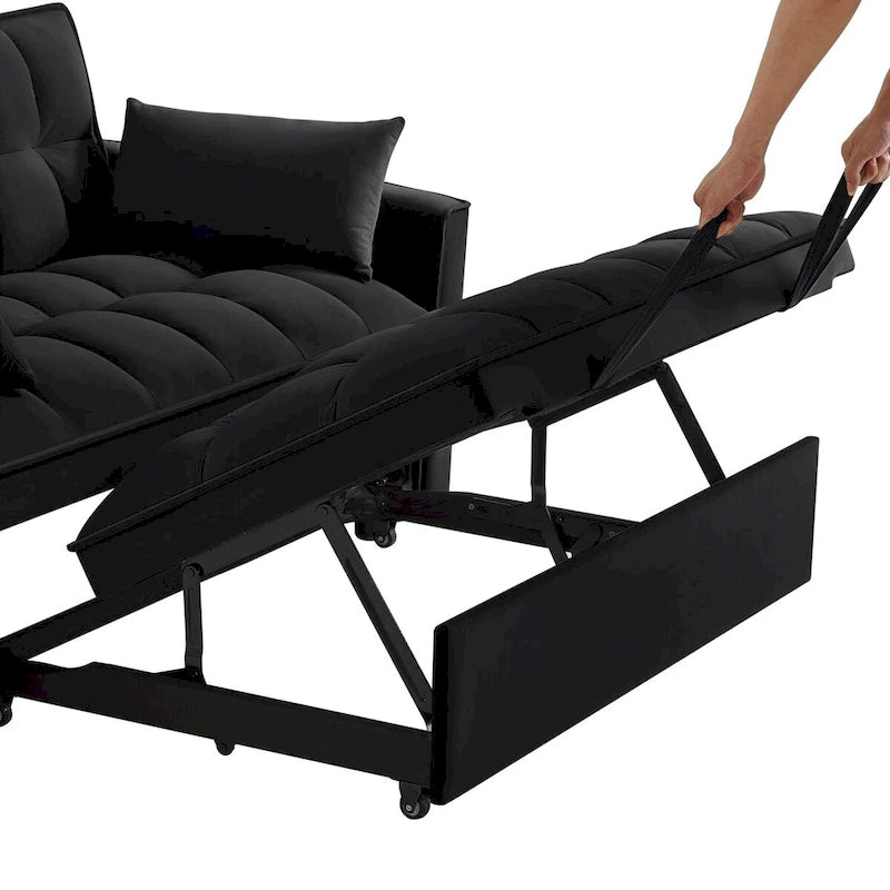 Sofá-cama de 2 lugares 4 em 1 com braços e bolsos de arrumação, sofá-cama extraível multifunções com encosto ajustável